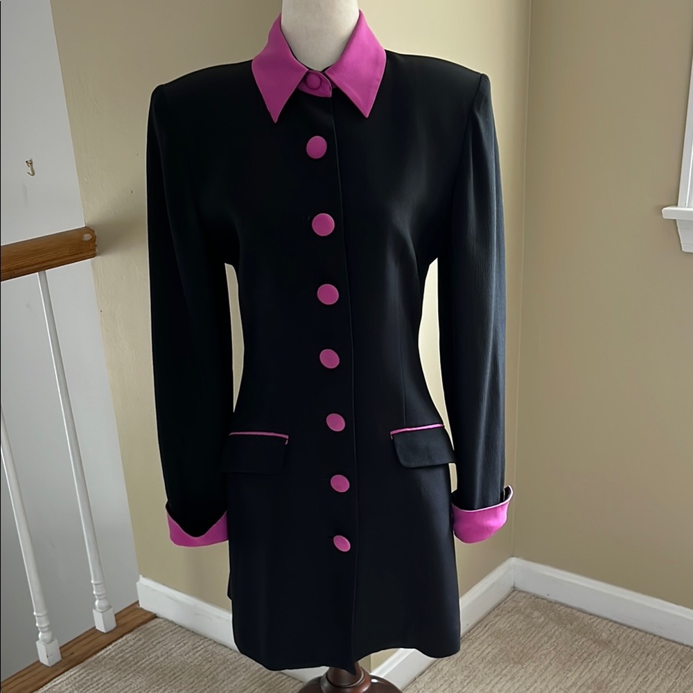 Pat McDonagh Vintage 80’s Black Pink Silk Dress Size 8 EUC
